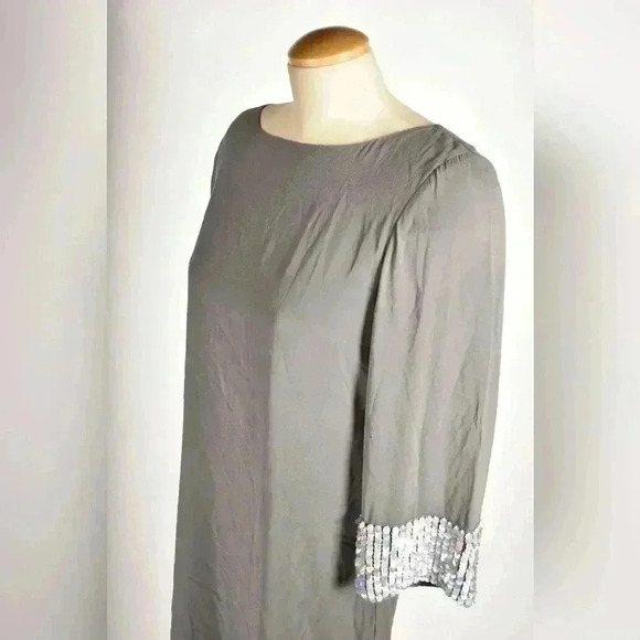 ALICE & OLIVA Grey 100% Silk 3/4  Sequin Sleeve Tunic Mini Dress Medium 8US - Picture 7 of 9